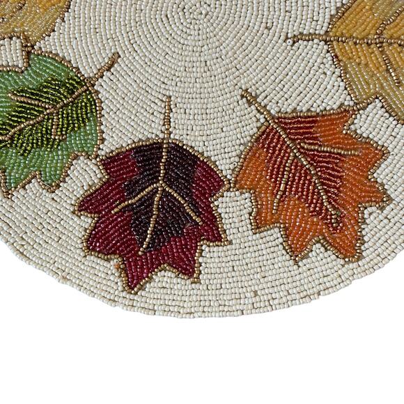 2pc NICOLE MILLER Beaded Fall Leaves 15in Round Placemat Charger Multicolor NEW - Picture 7 of 12